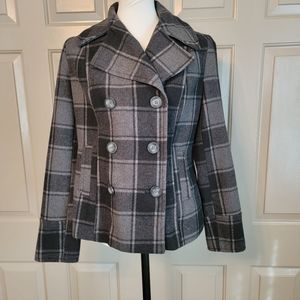 Old Navy grey plaid wool blend Peacoat.